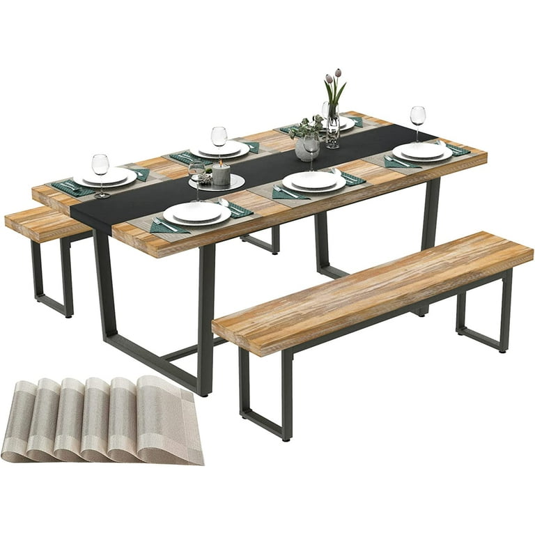 HBBOOMLIFE 71 u201D 6ft Dinner Table Set for 6 8 12 Seat Dining Room Table with Bench Rectangular Farmhouse Modern Kitchen Long Table Black Brown