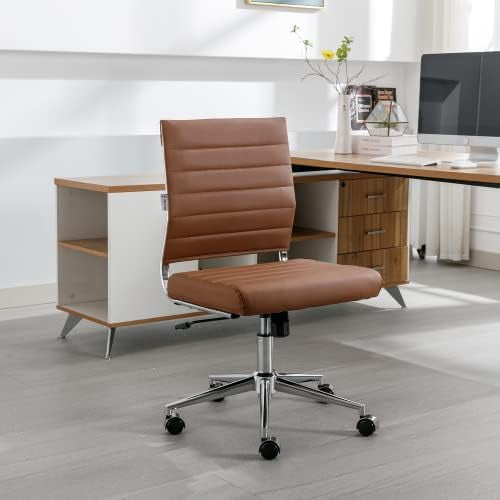 HBBOOMLIFE Armless Office Desk Chair Ergonomic Leather Modern Desk Chair Ribbed Small Swivel