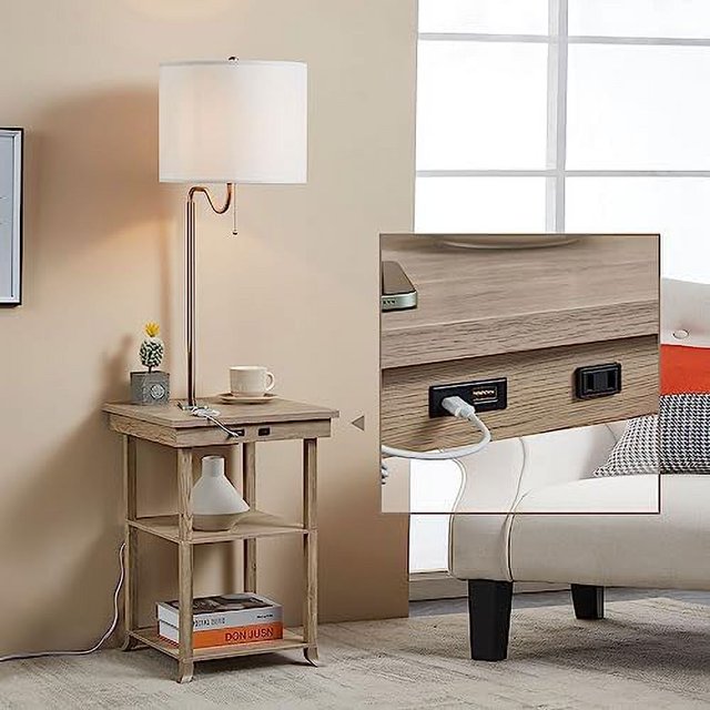 HBBOOMLIFE Ava End Table with Lamp Attached Desk Lamp with USB and