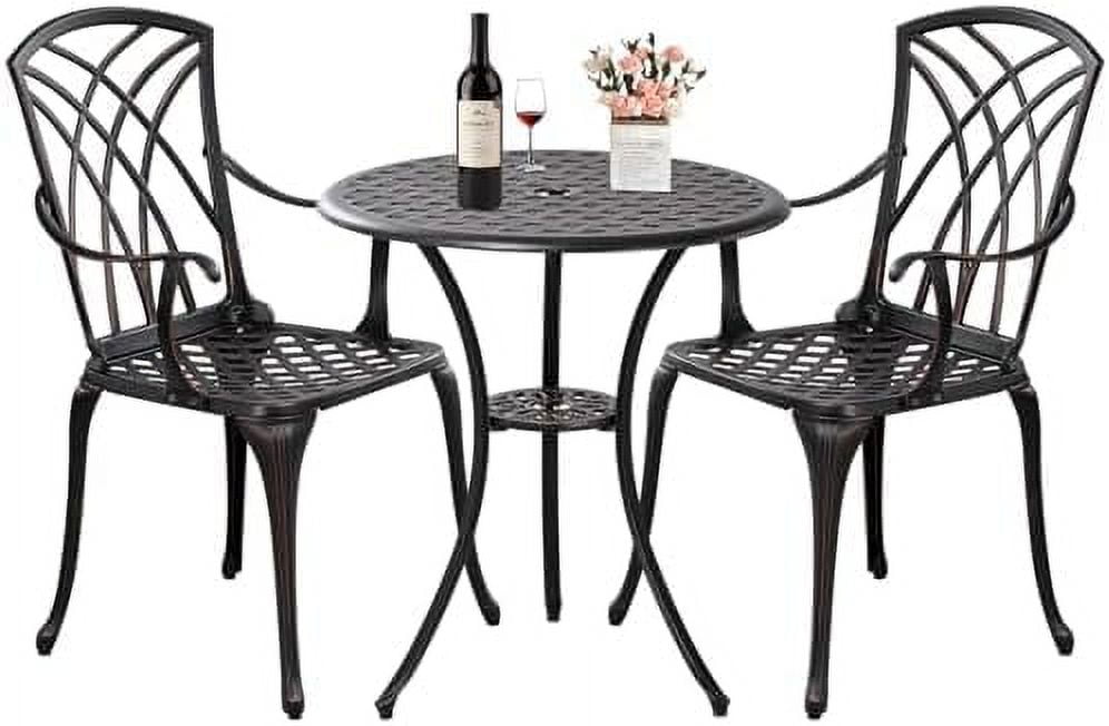 HBBOOMLIFE Black Cast Aluminum Bistro Set 3 Piece Outdoor Small Patio
