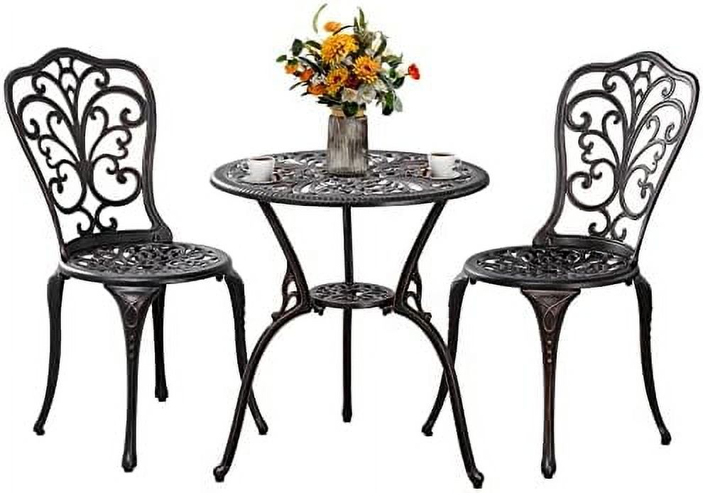 HBBOOMLIFE Black Cast Aluminum Bistro Set 3 Piece Outdoor Small Patio