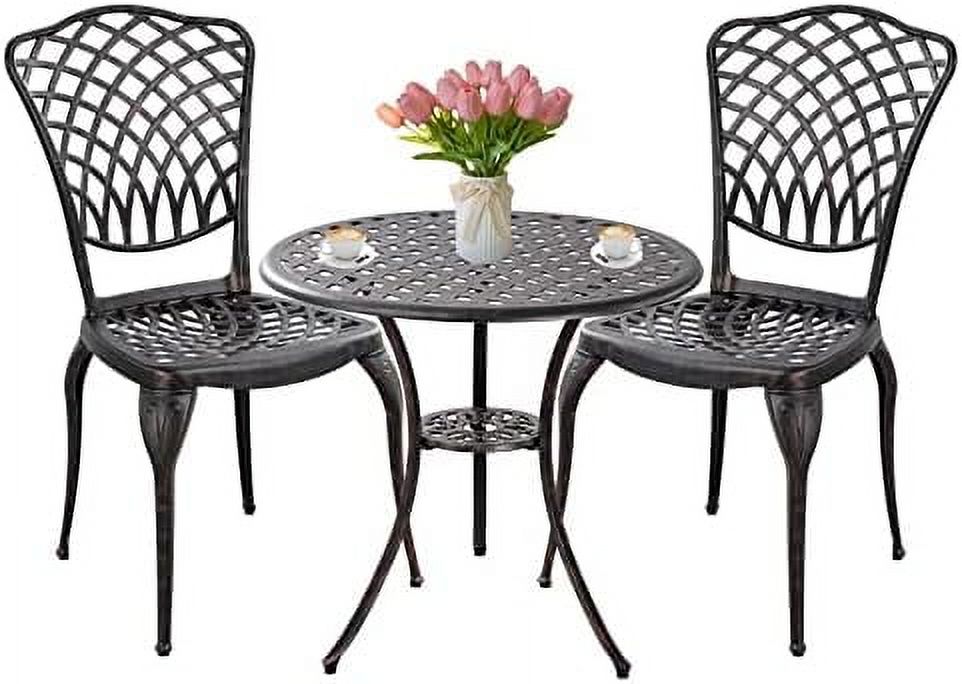 HBBOOMLIFE Black Cast Aluminum Bistro Set 3 Piece Outdoor Small Patio