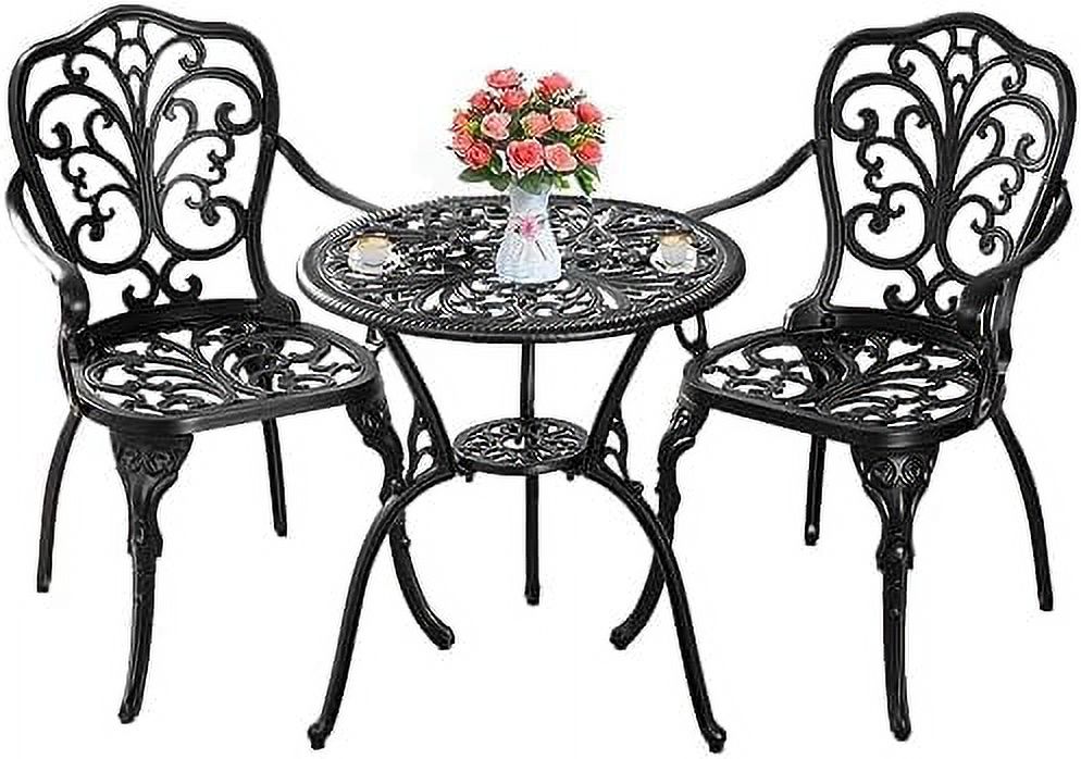 HBBOOMLIFE Black Cast Aluminum Bistro Set 3 Piece Outdoor Small Patio