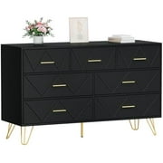 HBBOOMLIFE Black Dresser for Bedroom  7 Drawer Dresser with Wide Drawers and Metal Handles  Wood Dressers & Chests of Drawers for Hallway  entryway.