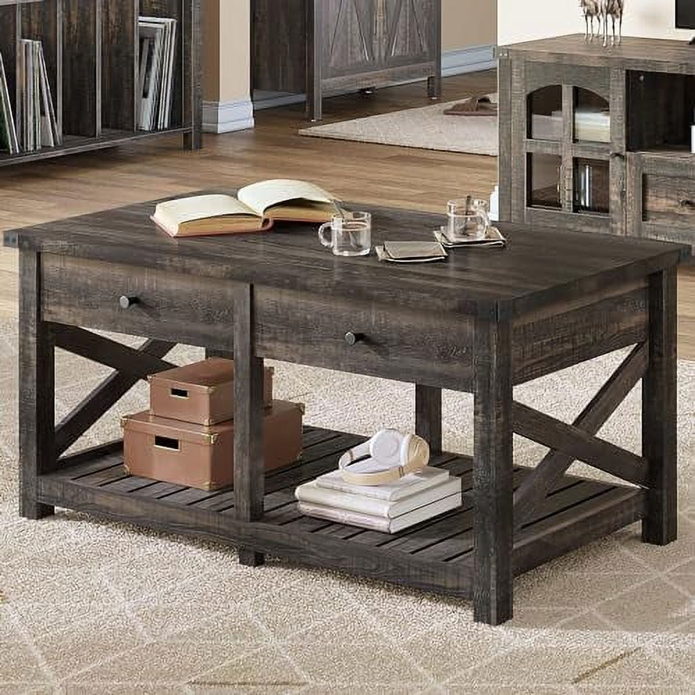 HBBOOMLIFE Coffee Table Farmhouse Coffee Tables for Living Room Rustic Coffee Table with Vintage