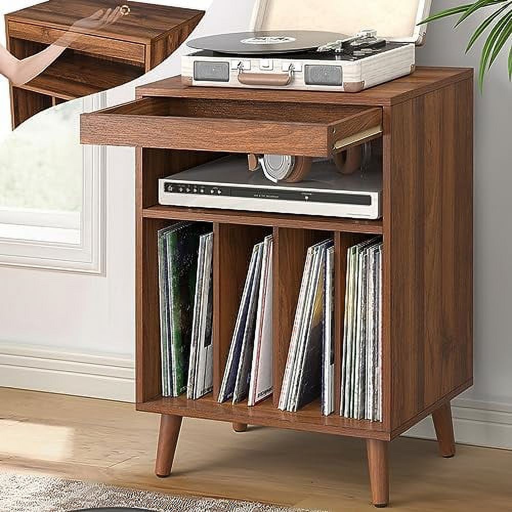 HBBOOMLIFE Concealment EndTable Record Player Stand Table with Wood Legs Turntable Stand with
