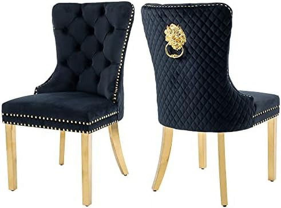 HBBOOMLIFE Dining Chairs Set of 2 Velvet Dining Room Chair Gold Metal Legs Luxury Tufted Back