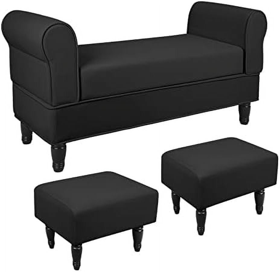 HBBOOMLIFE End of Bed Bench for Bedroom Velvet Bench for Bedroom End of Bed Rolled Armed Bench