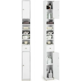 BAMACAR Tall Slim Storage Cabinet, Bathroom Slim Storage Cabinet with  Drawers & Doors, Slim Cabinet for Small Spaces, Tall Thin Storage Cabinet,  White