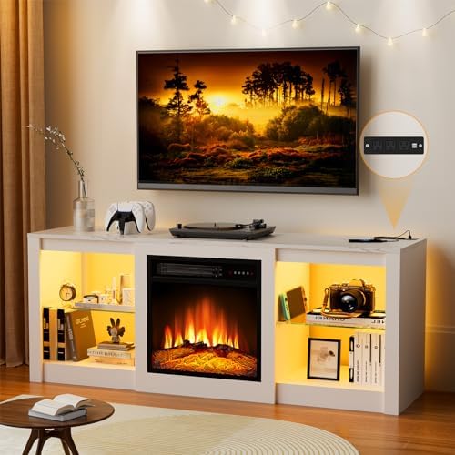 HBBOOMLIFE Farmhouse 58'' TV Stand with 18'' FireplaceEntertainment