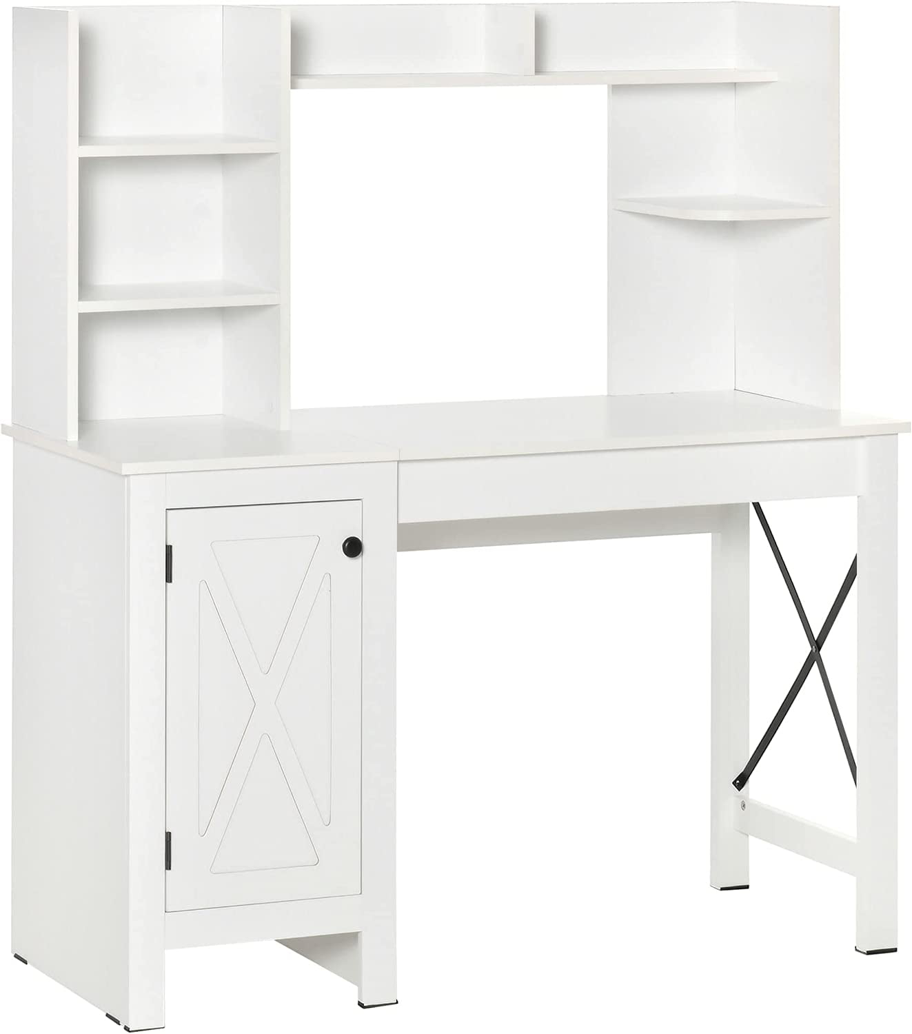 Farmhouse White 99cm Wood Computer Desk with Hutch and Filing Cabinet