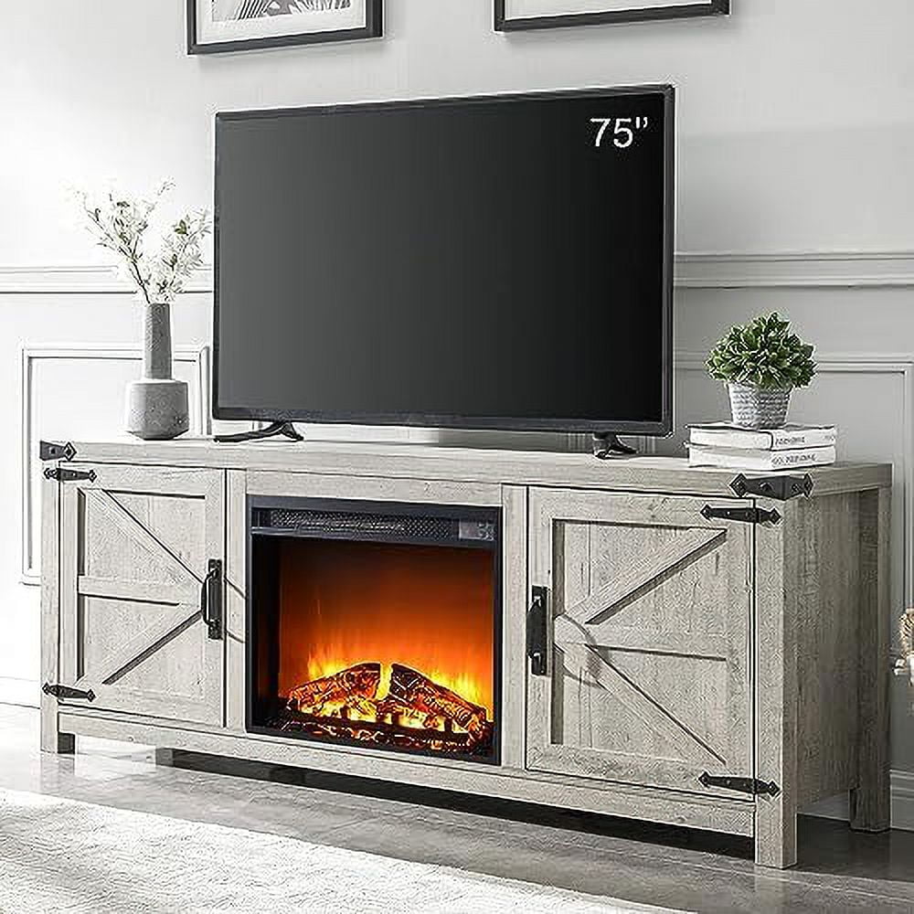 HBBOOMLIFE Farmhouse TV Stand for TVs Up to 75 inches Wood Barn Door