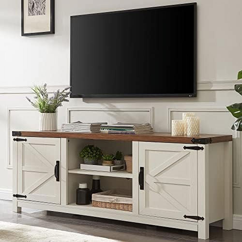 HBBOOMLIFE Farmhouse TV Stand for TVs Up to 75 inches Wood Barn Door