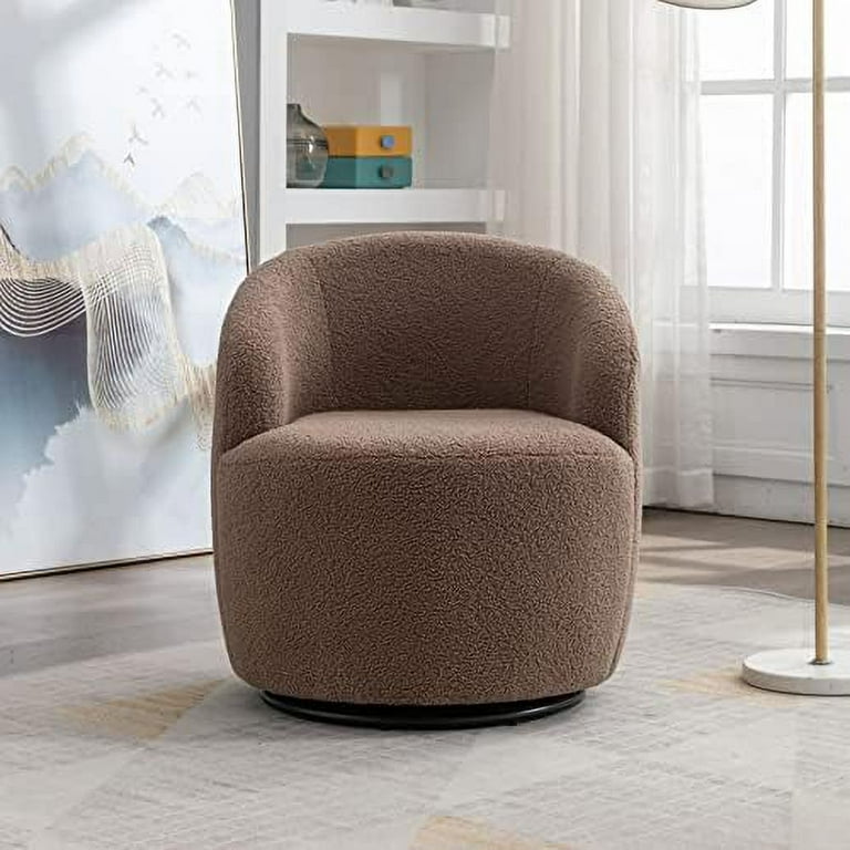 HBBOOMLIFE Faux Fur Swivel Accent Chair Small Barrel Chair Round Furry Swivel Sofa Chair Armchair Comfy Fluffy Living Room Leisure Chair Dark Brown