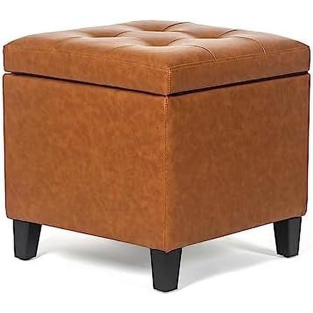 HBBOOMLIFE Faux Leather Ottoman Square Footrest Stool Cube Bench
