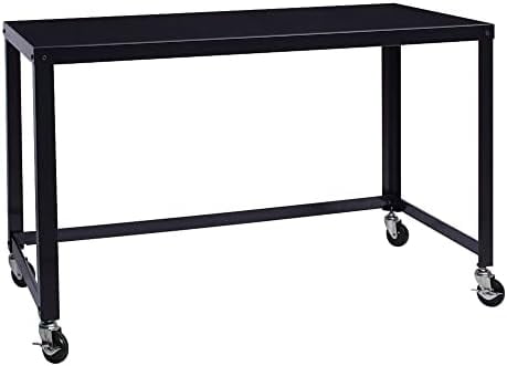 Modern Mobile 48" Black Steel Home Office Desk with Filing Cabinet