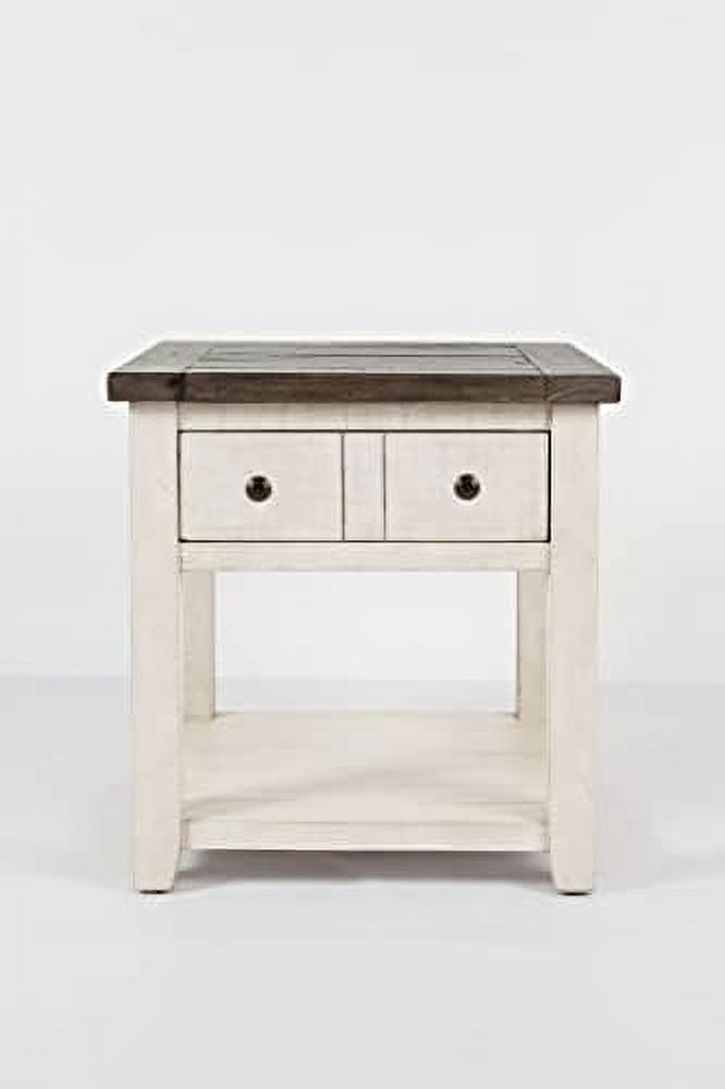 Vintage White Rustic Square End Table with Storage