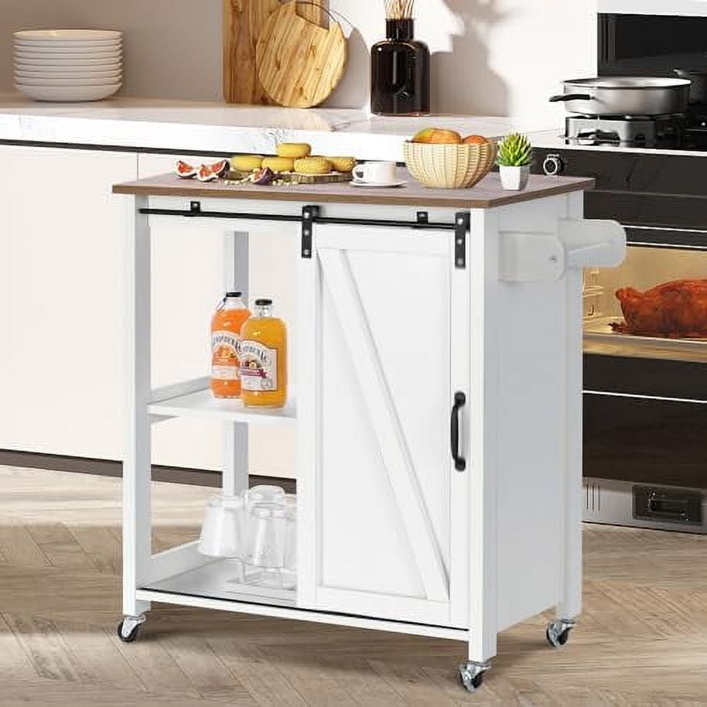 HBBOOMLIFE Kitchen Island on Wheels White Kitchen Island with Rolling