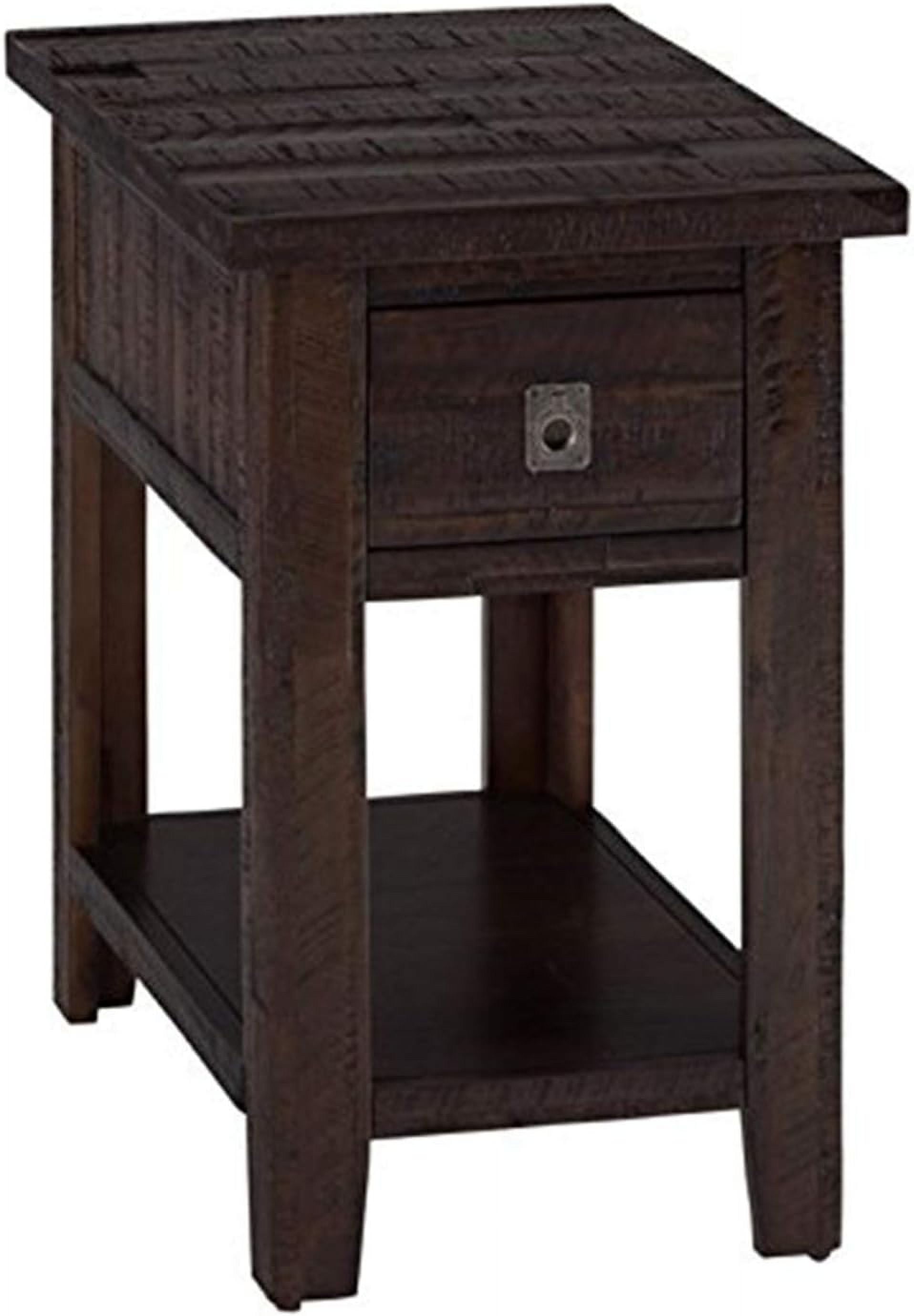 Rustic Chocolate Acacia Wood Chairside Table with Storage