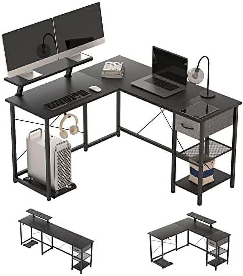 HBBOOMLIFE L Shaped Computer Desk with Drawer Shelves and Monitor Stand