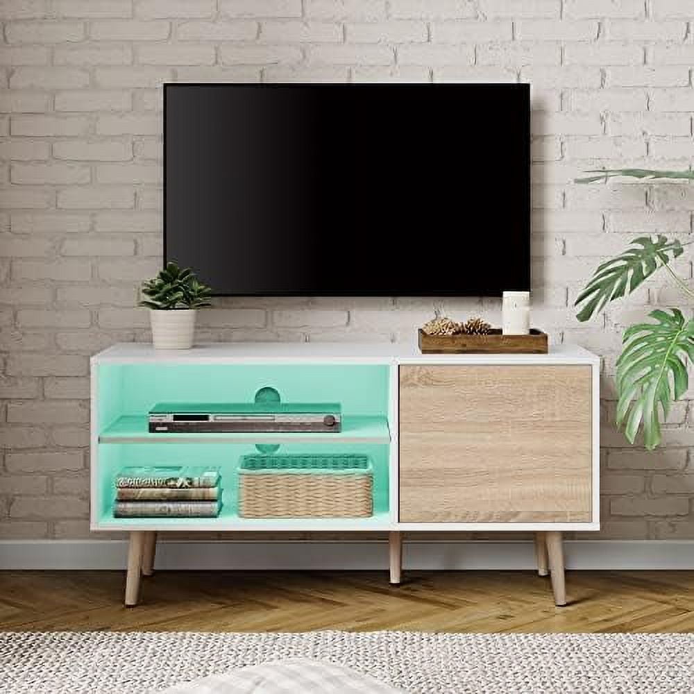 HBBOOMLIFE LED Mid Century Modern TV Stand for 50 inch Flat Screen Wood
