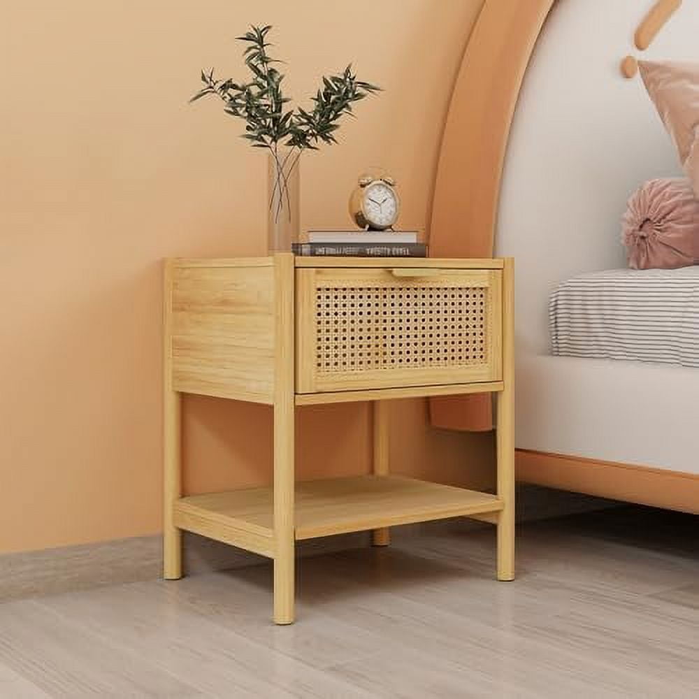 HBBOOMLIFE Nightstand with Charging Station & 2 Rattan Drawers End