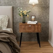 HBBOOMLIFE Nightstand  Rustic End Table with 3 Drawers  Vintage Wood Bedside Table with Strudy Legs  Modern Side Table Accent Table for Bedroom  Living Room