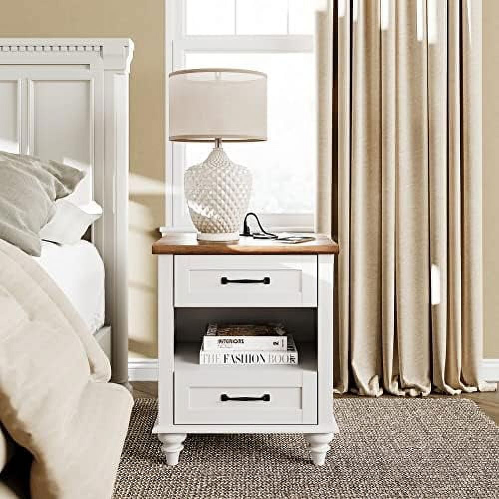 HBBOOMLIFE Nightstands Set of 2 End Tables with Charging Station & 2 Drawers Farmhouse Side
