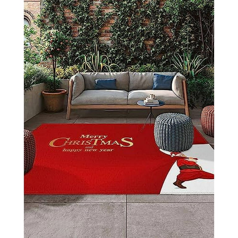 HBBOOMLIFE Outdoor Rugs Merry Christmas and Happy New Year