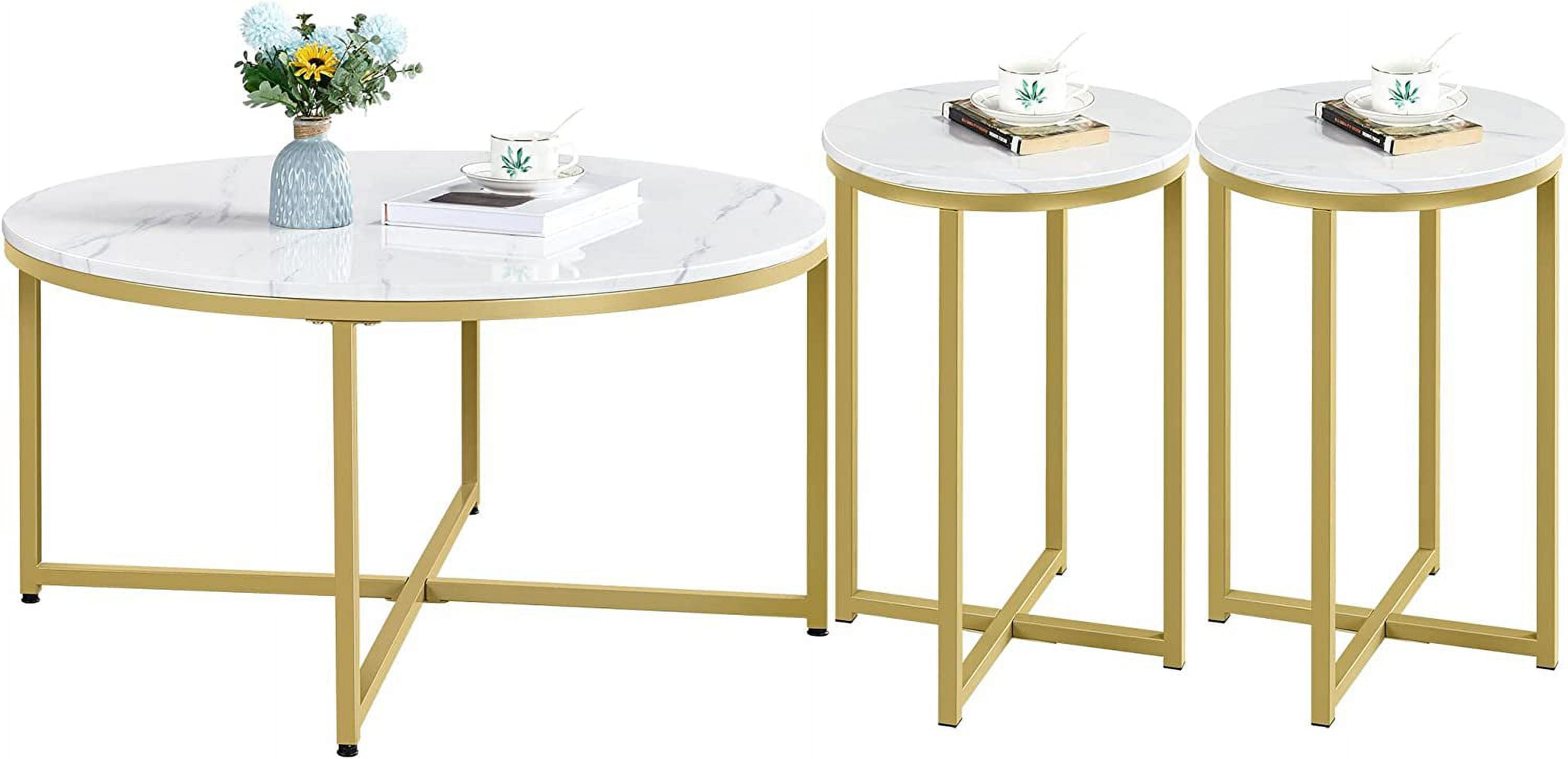HBBOOMLIFE Round Coffee Table Set of 3Pcs for Living Room Marble Coffee