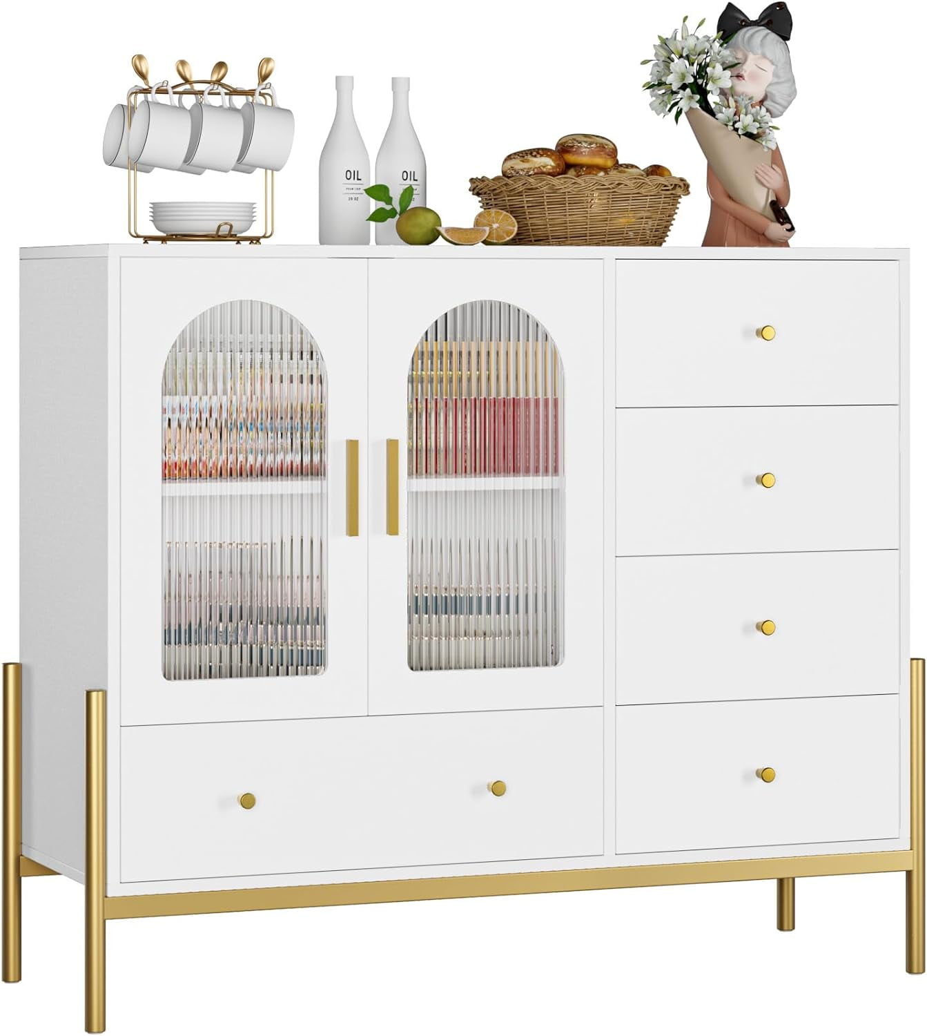 HBBOOMLIFE Sideboard Buffet with Buffet Sideboard Coffee with Fluted Glass Doors