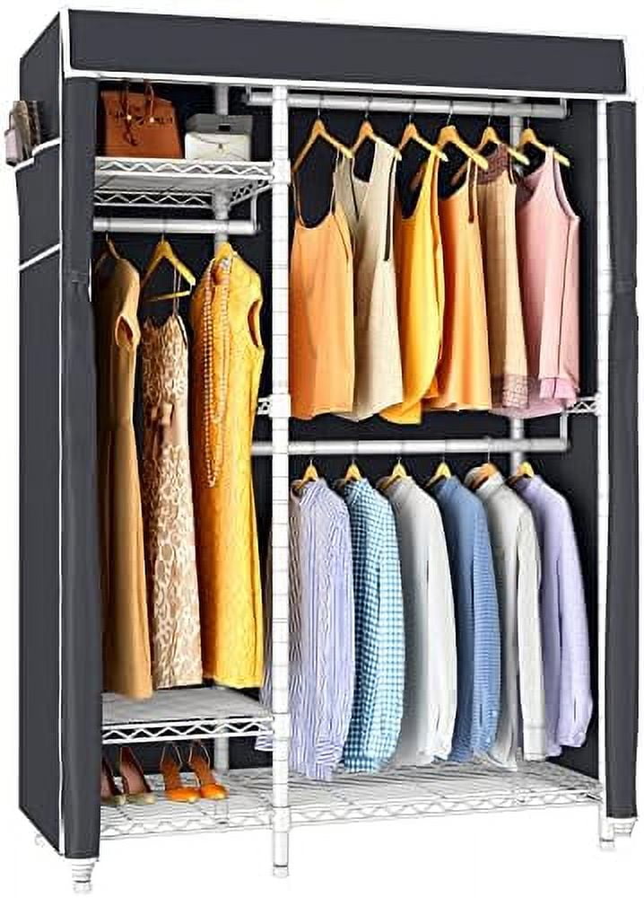 HBBOOMLIFE V2C Heavy Duty Covered Clothes Rack with 3 Hanging Rods