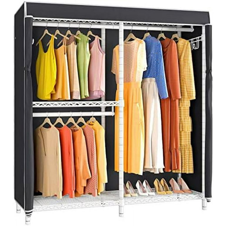 Heavy Duty Clothes Rack,Wire Garment Rack for Hanging  Clothes,Multi-Functional Bedroom Clothing Rack with 5 Hanger Rod,7  Shelves,2 Side Hooks,Extra