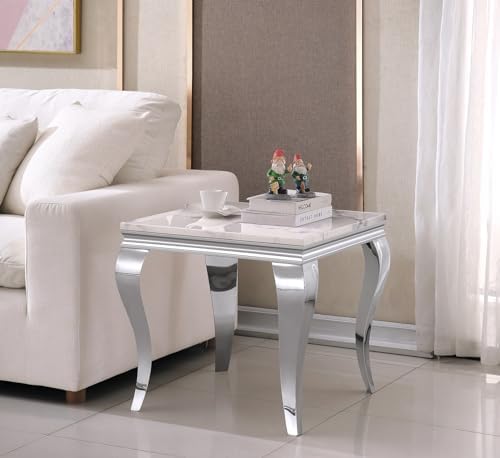 HBBOOMLIFE White Marble Coffee Table Modern Centre Table with Mirrored ...