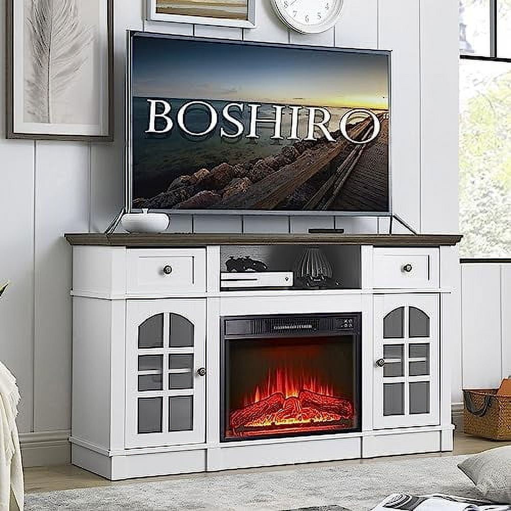 HBBOOMLIFE White TV Stand with Fireplace Farmhouse TV Stand for 65 Inch