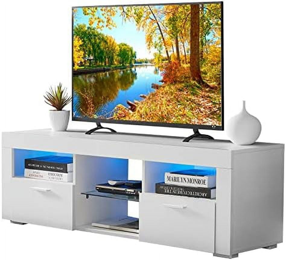 HBBOOMLIFE White TV Stand with Light Entertainment Center with