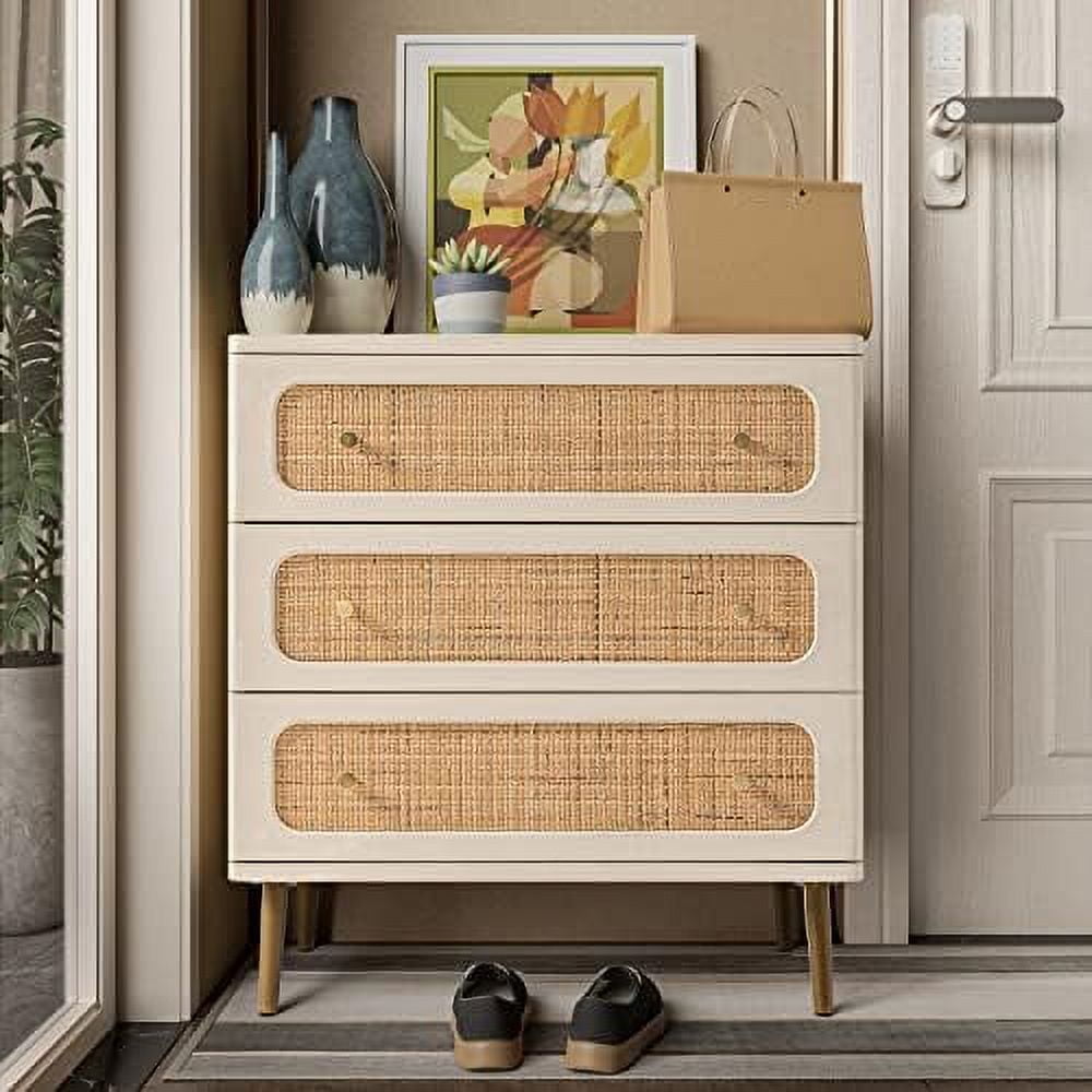 HBBOOMLIFE Wicker Rattan Chest of Drawers 3Drawer Dresser White Finish