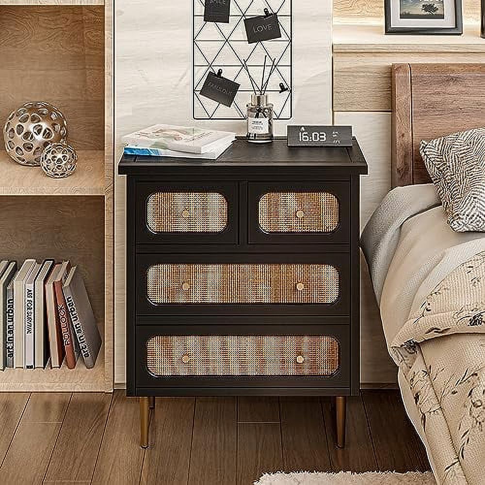 HBBOOMLIFE Wicker Rattan Chest of Drawers 3Drawer Dresser White Finish