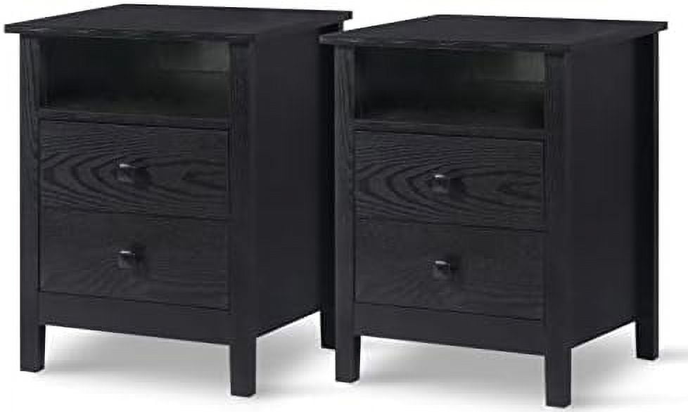 HBBOOMLIFE Wood Nightstand Set Set of 2 Black Nightstands with