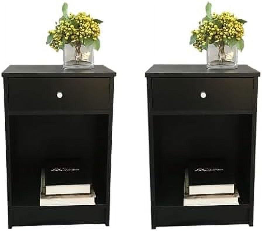 HBBOOMLIFE Wood Nightstand with Drawer 2 Tiers Bedside Table Heavy Duty