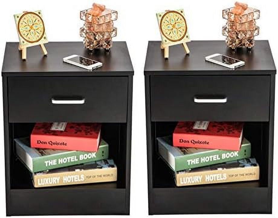 HBBOOMLIFE Wood Nightstand with Drawer 2 Tiers Bedside Table Heavy Duty