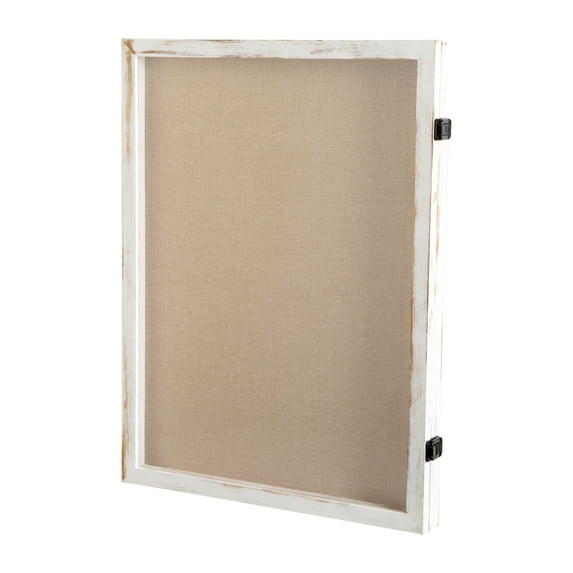HBCY Creations 18x24 Whitewash Wood Shadow Box Display Case - Solid Wood with Acrylic Window - Security Latch - For Mementos and Keepsakes