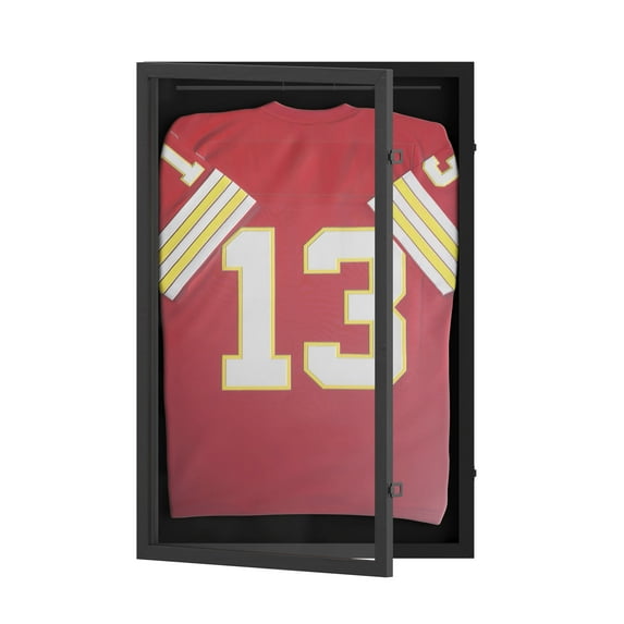 HBCY Creations 24x36 Black Jersey Display Case - Solid Wood with UV Treated Acrylic Window - Anti-Theft Lock with 2 Keys - For All Types of Jerseys