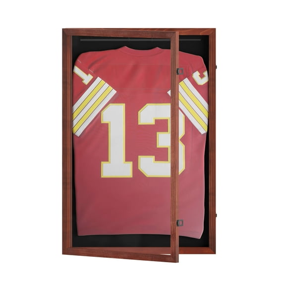 HBCY Creations 24x36 Mahogany Jersey Display Case - Solid Wood with UV Treated Acrylic Window - Anti-Theft Lock with 2 Keys - For All Types of Jerseys