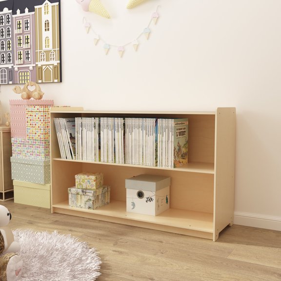 HBCY Creations 3 Section Storage Shelf - Engineered Wood Construction - Natural Wood Finish - Rounded Safety Corners - Anti-Tip Safety Strap