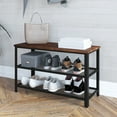thumbnail image 1 of HBCY Creations 3-Tier Shoe Rack Bench with Metal Mesh Shelves, Rustic Brown, Holds up to 300 LBS, 1 of 6