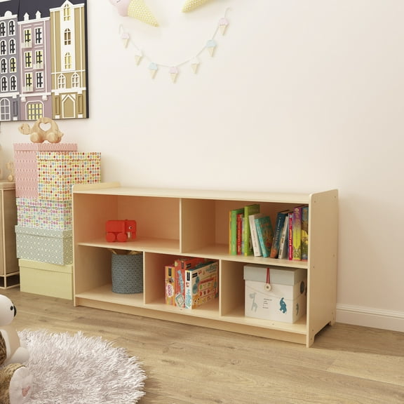 HBCY Creations 5 Section Storage Cabinet - 48"W x 15"D x 24"H - Engineered Wood Construction - Natural Finish - Anti-Tip Safety Strap