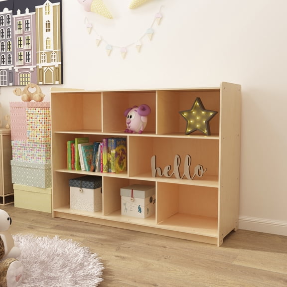 HBCY Creations 8 Section Storage Cabinet - 48"W x 15"D x 36"H - Engineered Wood Construction - Natural Finish - Anti-Tip Safety Strap