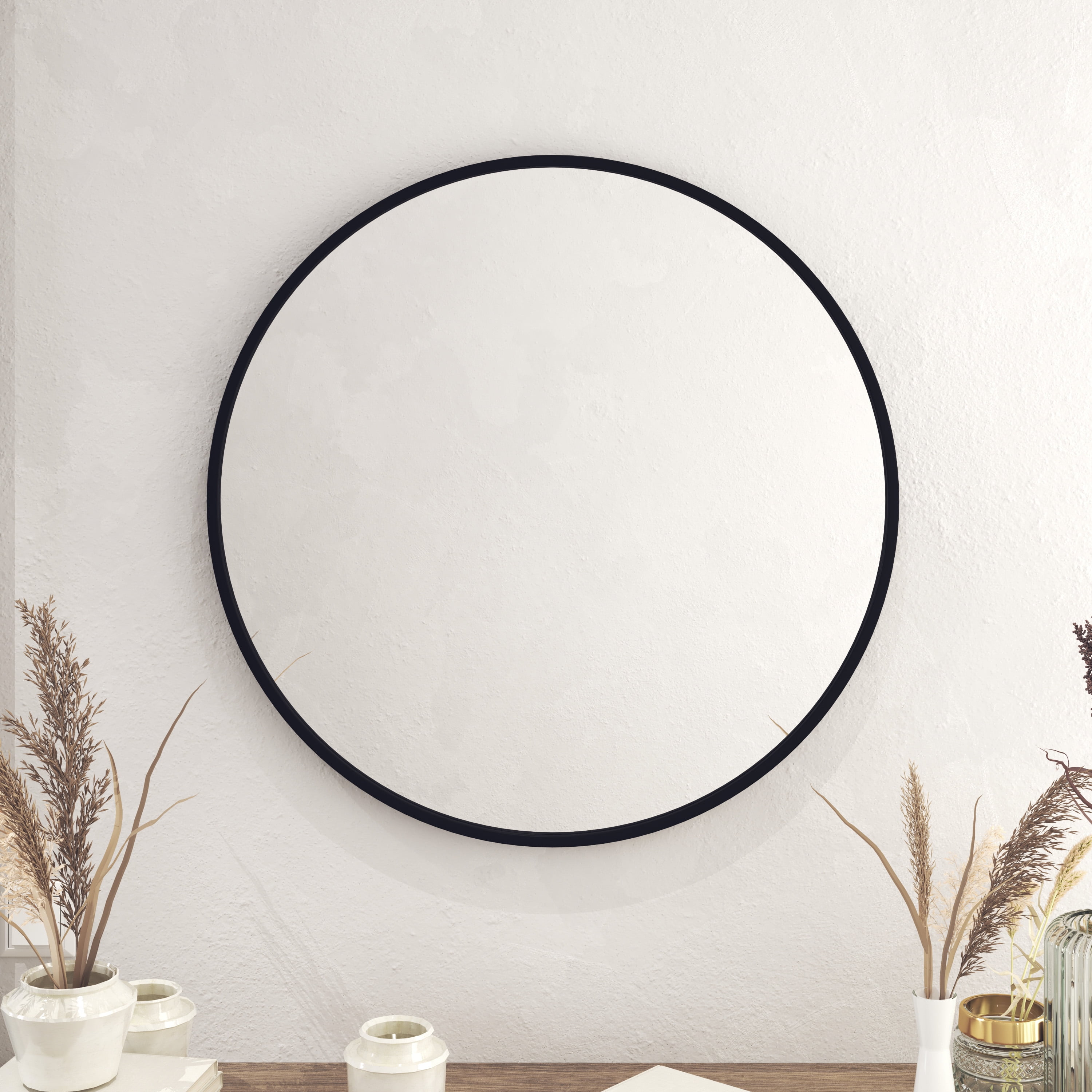 Matte Black 30" Handcrafted Round Wall Mirror