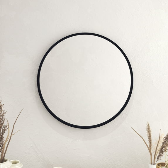 HBCY Creations Black Round Wall Mirror - 24 Inch Large Round Mirror, Rustic Accent Mirror for Bathroom, Entry, Dining Room, & Living Room - Metal Mirror for Wall